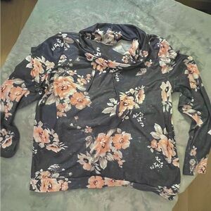 Floral Women's long sleeve - gray and coral